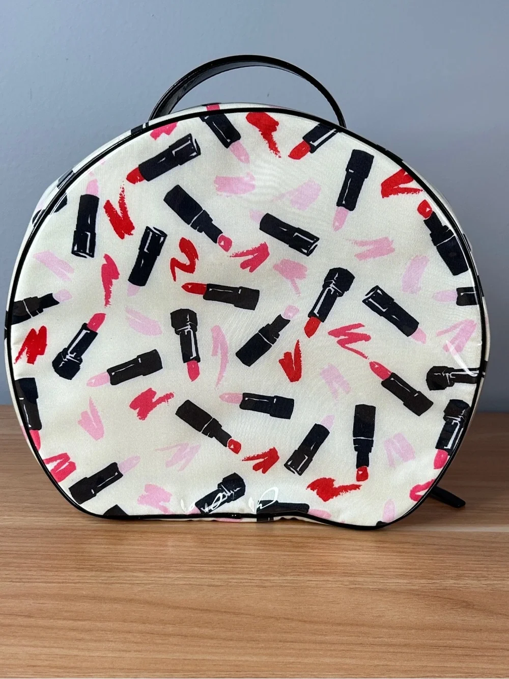 Kate Spade New York Bag Travel Case Lipstick Design Cosmetic Zip Ivory Pink Red